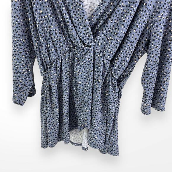 GILLI Blue Black Abstract Animal Print Surplice Wrap V-Neck Blouse 3X - Picture 8 of 10